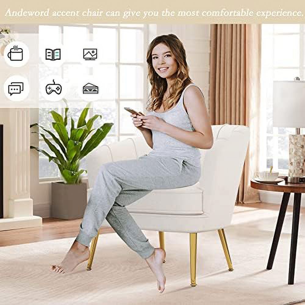 Velvet Accent Chair with Ottoman, Golden Metal Legs H25298