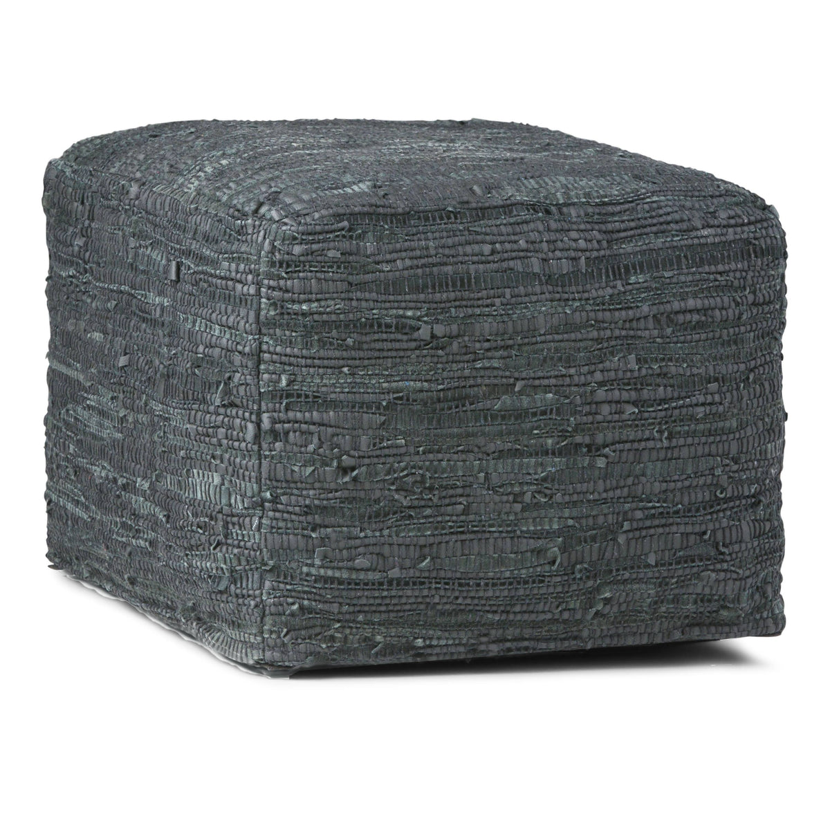 Genuine Leather Square Pouf - Grey W8510