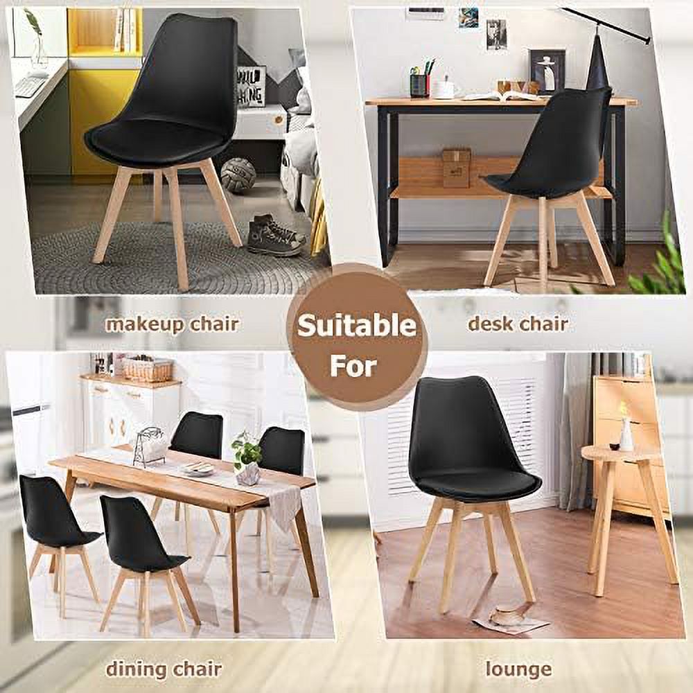 Set of 4 Upholstered Dining Chairs with Padded Seat and Solid Wood Legs T1080