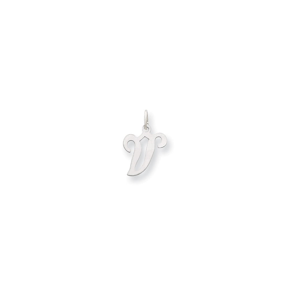 14k White Gold Laser cut Polished Initial V Charm Pendant Necklace F6883