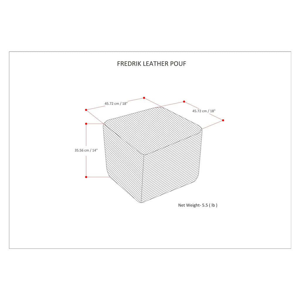 Genuine Leather Square Pouf - Grey W8510