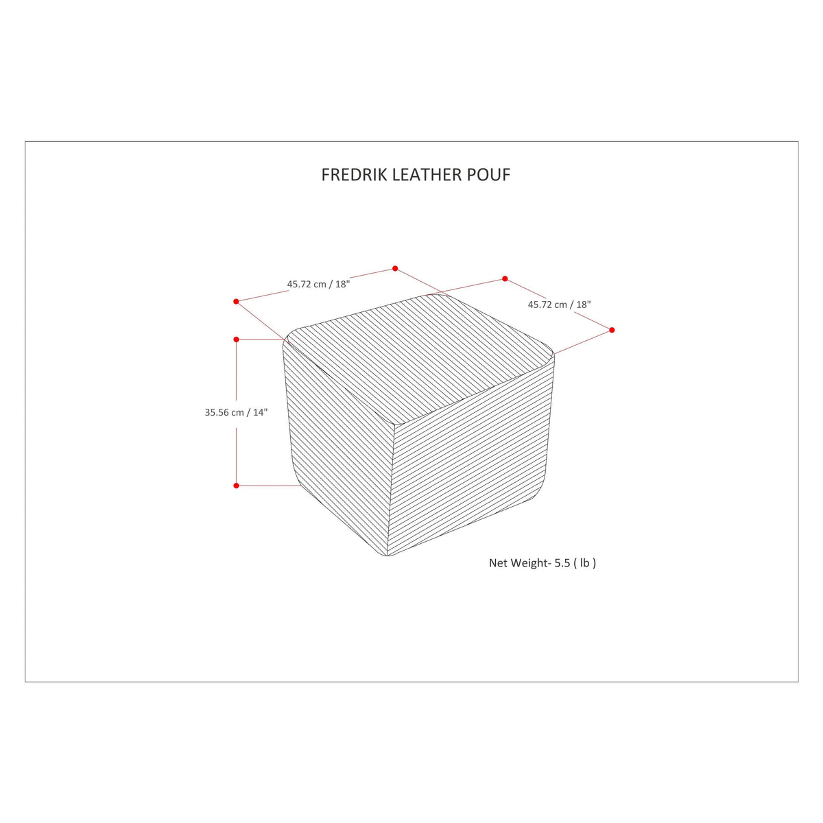 Genuine Leather Square Pouf - Grey W8510